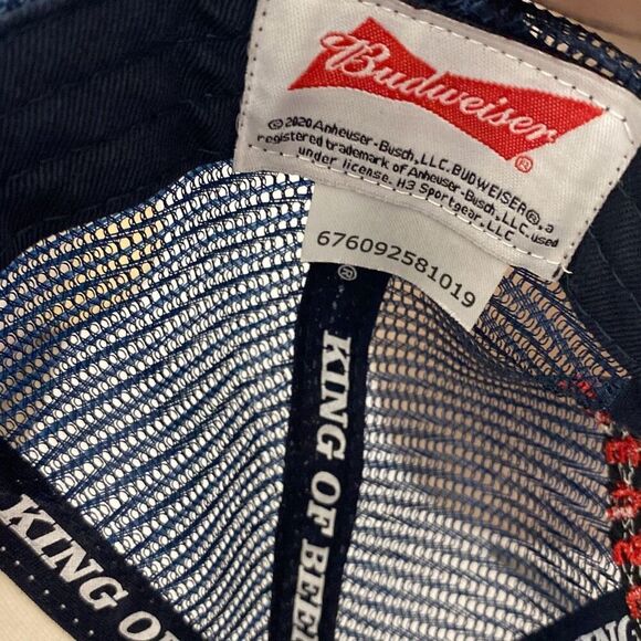 Budweiser White Anheuser Busch King Of Beers Snapback Trucker Hat Adjustable - Picture 6 of 8